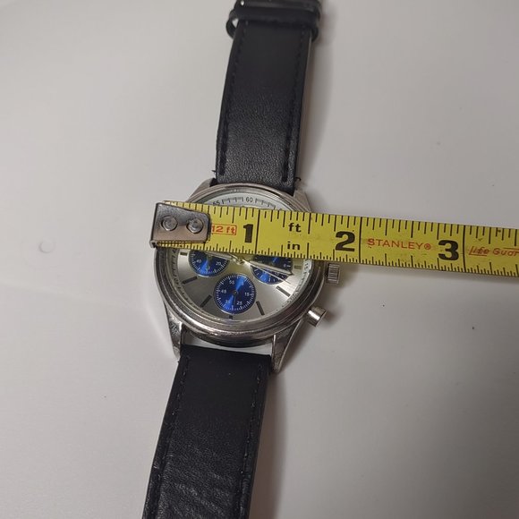 Silver Tone And Blue Watch With Leather Band - Picture 10 of 14